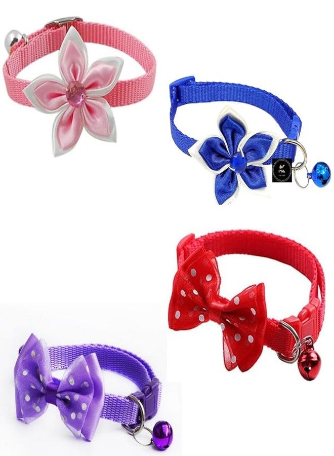 KittuPet مجموعة أطواق KittuPet، 4 قطع. كل طوق عبارة عن طوقين بتصميم زهور قابلين للعكس، وطوقين بتصميم ربطة عنق، مناسبين للقطط والجراء والكلاب الصغيرة. مقاس 10 مم، لون عشوائي. - Image 1